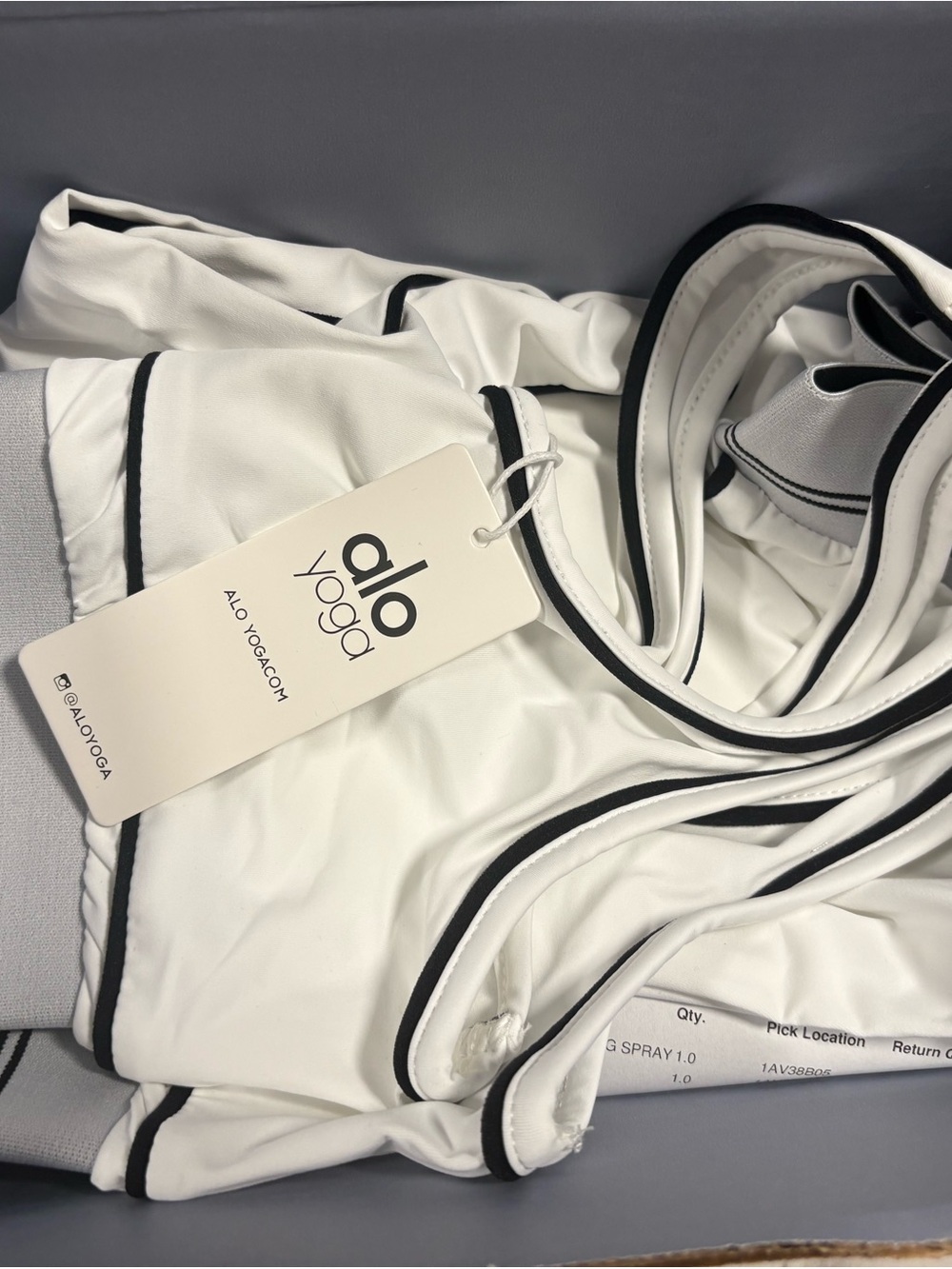 ALO Yoga White Strappy Sports Bra with Black Piping